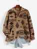ZAFUL Sweat-shirt à Imprimé Ethnique Aztèque Fourré à 1 / 4 Zip avec Poche en Avant L Café