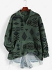 ZAFUL Sweat-shirt à Imprimé Ethnique Aztèque Fourré à 1 / 4 Zip avec Poche en Avant L Vert profond