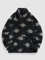 ZAFUL Sweat-shirt à Imprimé Ethnique Aztèque Fourré en Fausse Laine S Noir