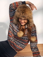 ZAFUL Sweat-shirt à Imprimé Ethnique Aztèque Tribal à Demi-Zip Col en Fausse Laine S Bronze