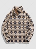 ZAFUL Sweat-shirt à Imprimé Ethnique Zippé Fourré en Fausse Laine S Café lumière