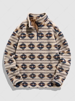 ZAFUL Sweat-shirt à Imprimé Ethnique Zippé Fourré en Fausse Laine Xxl Café lumière