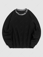 ZAFUL Sweat-shirt à Imprimé Lettre à Col Côtelé Vêtement de Rue S Noir