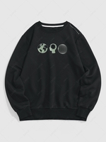 ZAFUL Sweat-shirt à Imprimé Lettre Figure et Terre Streetwear S Noir