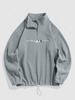 ZAFUL Sweat-shirt à Lettre et Montagne Brodées Zippé en Polaire Xxl Gris clair