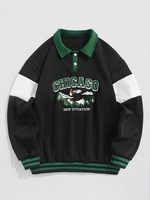 ZAFUL Sweat-shirt Aigle CHICAGO Lettre Brodée en Blocs de Couleurs à Doublure en Laine M Noir