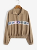 ZAFUL Sweat-shirt Au Crochet Fleuri à Demi-Zip en Velours Côtelé S Café lumière