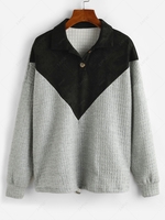 ZAFUL Sweat-shirt Bicolore Panneau en Faux Daim avec Bouton en Avant Xl Gris clair