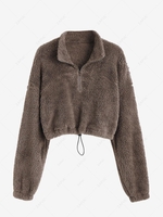 ZAFUL Sweat-shirt Court à Demi-Zip en Peluche Xl Café profond