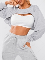 ZAFUL Sweat-shirt Court à Goutte Epaule avec Camisole M Gris
