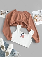 ZAFUL Sweat-shirt Court à Manches Raglan avec Débardeur de Drapeau Américain S