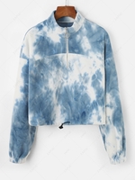 ZAFUL Sweat-shirt Court Teinté à Ourlet à Cordon en Laine S Bleu ciel léger