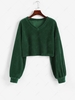 ZAFUL Sweat-shirt Court Texturé Côtelé en Tricot à Col V S Vert profond