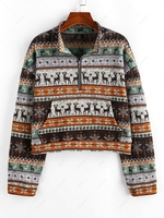 ZAFUL Sweat-shirt de Noël Tricoté Flocon de Neige Cerf à Demi-Zip S Café profond