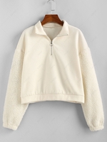 ZAFUL Sweat-shirt Demi-zip en Fausse Fourrure à Manches Longues L Blanc chaud