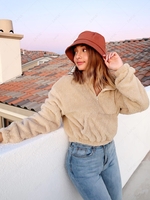 ZAFUL Sweat-shirt en Fausse Fourrure en Couleur Unie avec Poche en Avant Xl Kaki léger