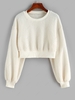 ZAFUL Sweat-shirt en Tissu Duveteux à Goutte Epaule en Fausse Laine à Goutte Epaule L Blanc