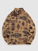 ZAFUL Sweat-shirt en Tissu Duveteux à Imprimé Ethnique Zippé en Fausse Laine M Café
