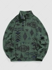 ZAFUL Sweat-shirt en Tissu Duveteux à Imprimé Ethnique Zippé en Fausse Laine M Vert profond