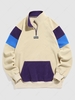 ZAFUL Sweat-shirt Fourré à Demi-Zip en Blocs de Couleurs en Laine L Café lumière