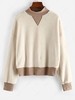 ZAFUL Sweat-shirt Fourré à Ourlet Côtelé à Col Montant en Laine S Blanc