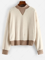 ZAFUL Sweat-shirt Fourré à Ourlet Côtelé à Col Montant en Laine S Blanc
