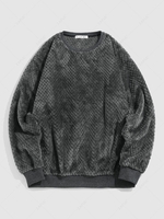 ZAFUL Sweat-shirt Fourré Côtelé en Fausse Fourrure à Ourlet S Gris foncé