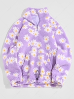 ZAFUL Sweat-shirt Fourré Motif de Marguerite à 1 / 4 Zip Xl Violet clair