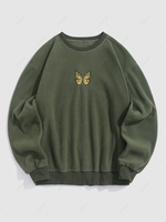 ZAFUL Sweat-shirt Fourré Papillon Brodé en Polaire L Vert profond