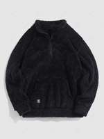 ZAFUL Sweat-shirt Fourré Patch Design à 1 / 4 Zip en Laine M Noir