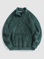 ZAFUL Sweat-shirt Fourré Patch Design à 1 / 4 Zip en Laine Xl Vert