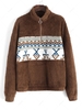 ZAFUL Sweat-shirt Fourré Tribal Imprimé à demi-Zip S Café profond