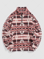 ZAFUL Sweat-shirt Fourré Zippé à Imprimé Ethnique Aztèque L Orange clair