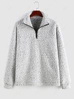 ZAFUL Sweat-shirt Fourré Zippé en Fausse Laine L Gris clair
