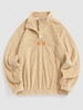 ZAFUL Sweat-shirt Fourrée Caractère Chinois Brodé Boutonné en Tissu Duveteux Moelleux L Café lumière