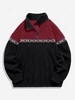 ZAFUL Sweat-shirt Géométrique Brodé Fourré en Blocs de Couleurs en Laine L Noir