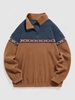 ZAFUL Sweat-shirt Géométrique Brodé Fourré en Blocs de Couleurs en Laine M Café