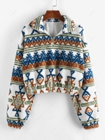 ZAFUL Sweat-shirt Géométrique Graphique à Imprimé Ethnique Aztèque à Demi-Zip en Fausse Laine S Blanc