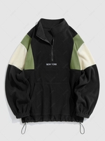ZAFUL Sweat-shirt Graphique Brodé à Demi-Zip en Blocs de Couleurs en Laine M Noir