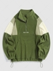 ZAFUL Sweat-shirt Graphique Brodé à Demi-Zip en Blocs de Couleurs en Laine M Vert profond