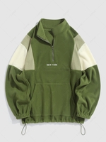 ZAFUL Sweat-shirt Graphique Brodé à Demi-Zip en Blocs de Couleurs en Laine M Vert profond