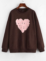 ZAFUL Sweat-shirt Graphique Motif de Cœur Lettre Surdimensionné L Café profond