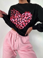 ZAFUL Sweat-shirt Graphique Papillon Cœur Surdimensionné M Noir