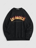 ZAFUL Sweat-shirt Graphique Vintage à Imprimé Flamme et Lettre LOS ANGELES Streetwear M Noir