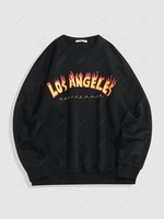 ZAFUL Sweat-shirt Graphique Vintage à Imprimé Flamme et Lettre LOS ANGELES Streetwear M Noir