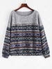 ZAFUL Sweat-shirt Lâche à Imprimé Tribal Ethnique à Doublure en Laine L Bleu profond