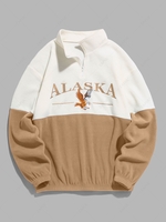ZAFUL Sweat-shirt Lettre ALASKA Bicolore Zip Design en Laine L Café
