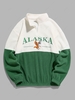 ZAFUL Sweat-shirt Lettre ALASKA Bicolore Zip Design en Laine M Vert profond