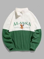 ZAFUL Sweat-shirt Lettre ALASKA Bicolore Zip Design en Polaire S Vert profond