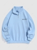 ZAFUL Sweat-shirt Lettre Brodée à Demi-Zip à Doublure en Laine L Bleu clair
